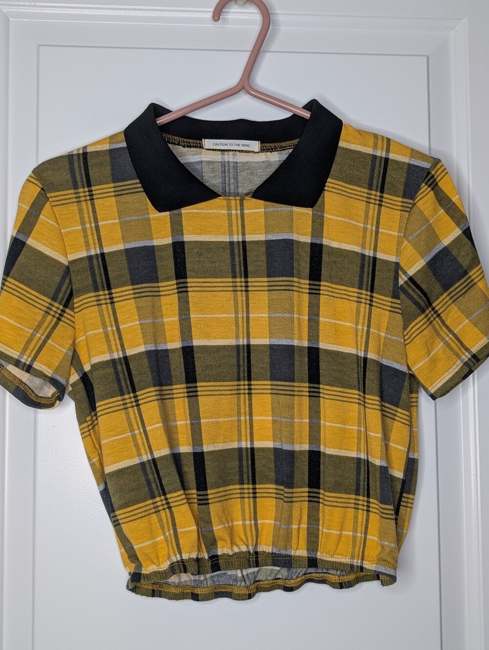 Caution To The Wind Yellow & Black Plaid Short Sleeve Tee